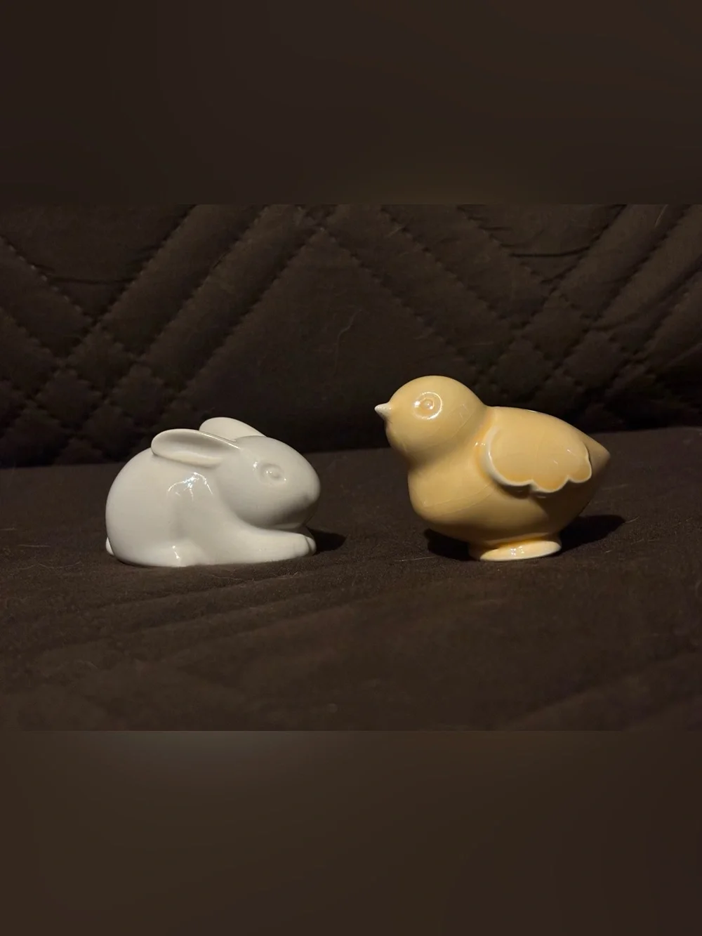 Ceramic Bunny and Chick Salt and Pepper Set - White Bunny, Cream Chick
